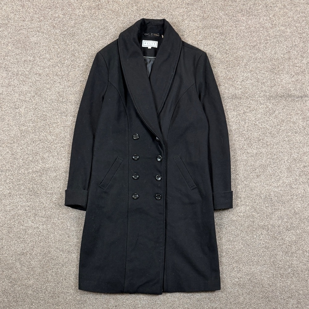 Vintage Black Wool Blend Double Breasted Longโ Overcoat Womenโs 16 Shawl Collar